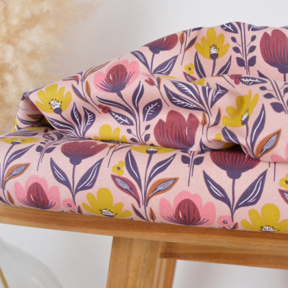 Tissu canva Tulp type bachette motif fleurs fond rose - OKEO TEX