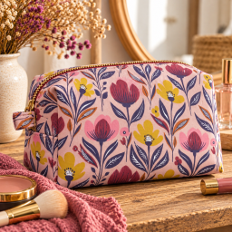 Tissu canva Tulp type bachette motif fleurs fond rose - OKEO TEX