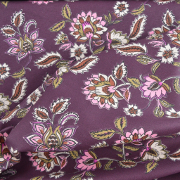 Tissu canva Daman type bachette motif fleurs fond aubergine - OKEO TEX