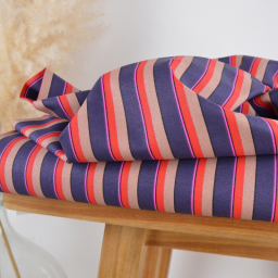 Tissu canva Kudi type bachette motif rayures Violet et rouge - OKEO TEX