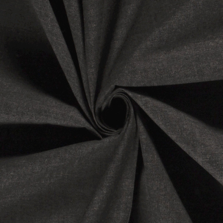 Tissu jean denim Fin et Souple en coton prélavé - Noir