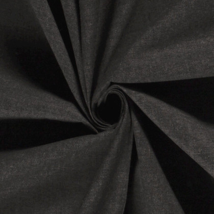 Tissu jean denim Fin et Souple en coton prélavé - Noir