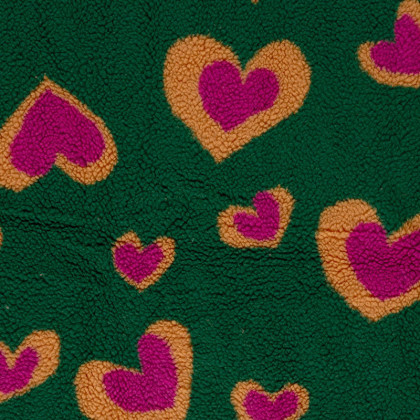 Tissu sherpa motif coeurs roses fond vert - OEKO TEX