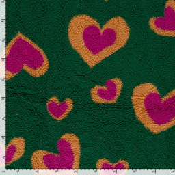 Tissu sherpa motif coeurs roses fond vert - OEKO TEX
