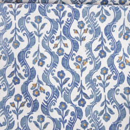 Tissu canva Kandla type bachette motif fleurs bleues - OKEO TEX