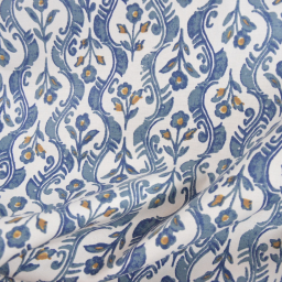 Tissu canva Kandla type bachette motif fleurs bleues - OKEO TEX