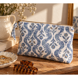 Tissu canva Kandla type bachette motif fleurs bleues - OKEO TEX