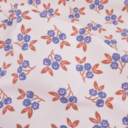 Tissu canva Macia type bachette motif fleurs bleues et caramel - OKEO TEX