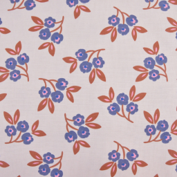 Tissu canva Macia type bachette motif fleurs bleues et caramel - OKEO TEX