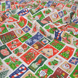 Tissu cretonne coton de Noël motif calendrier de l'avent - Okeo tex