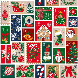 Tissu cretonne coton de Noël motif calendrier de l'avent - Okeo tex