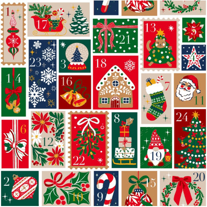 Tissu cretonne coton de Noël motif calendrier de l'avent - Okeo tex