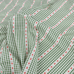 Tissu cretonne coton de Noël Epinette motif carreaux verts et sapins - Okeo tex