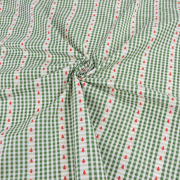 Tissu cretonne coton de Noël Epinette motif carreaux verts et sapins - Okeo tex