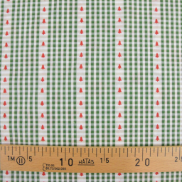 Tissu cretonne coton de Noël Epinette motif carreaux verts et sapins - Okeo tex