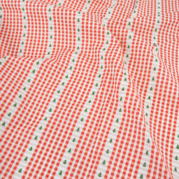 Tissu cretonne coton de Noël Epinette motif carreaux rouges et sapins - Okeo tex