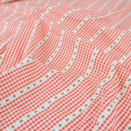 Tissu cretonne coton de Noël Epinette motif carreaux rouges et sapins - Okeo tex