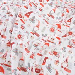 Tissu cretonne coton de Noël motif lutins fond blanc - Okeo tex