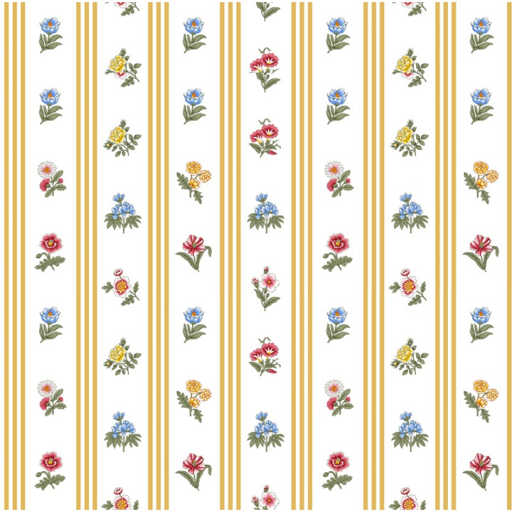 Tissu Borie en coton motif fleurs et rayures fond blanc - OEKO TEX
