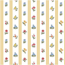 Tissu Borie en coton motif fleurs et rayures fond blanc - OEKO TEX