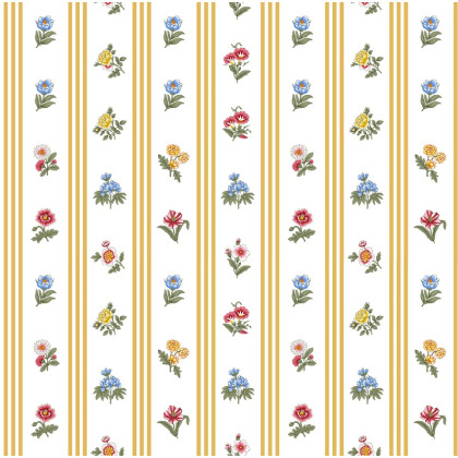 Tissu Borie en coton motif fleurs et rayures fond blanc - OEKO TEX