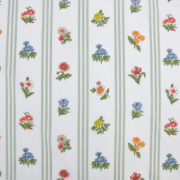 Tissu Borie en coton motif fleurs et rayures amande fond blanc - OEKO TEX