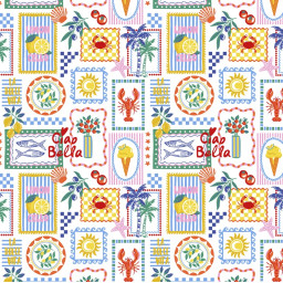 Tissu cretonne coton Ciao motifs Italie et Dolce Vita