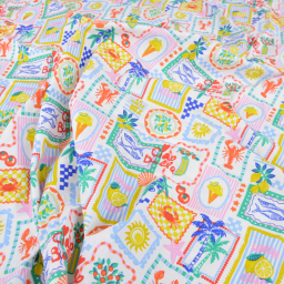 Tissu cretonne coton Ciao motifs Italie et Dolce Vita