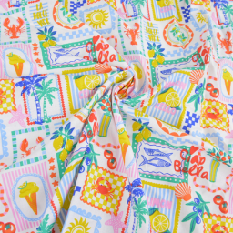 Tissu cretonne coton Ciao motifs Italie et Dolce Vita