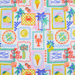 Tissu cretonne coton Ciao motifs Italie et Dolce Vita