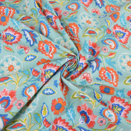 Tissu en coton Marmara motif fleurs fond céladon - OEKO TEX