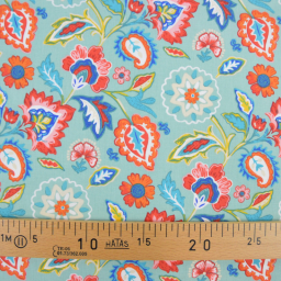 Tissu en coton Marmara motif fleurs fond céladon - OEKO TEX
