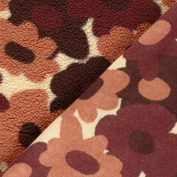 Tissu sherpa fleuri vintage – Bordeaux, terracotta et écru - OEKO TEX
