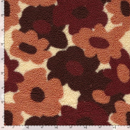 Tissu sherpa fleuri vintage – Bordeaux, terracotta et écru - OEKO TEX