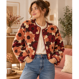 Tissu sherpa fleuri vintage – Bordeaux, terracotta et écru - OEKO TEX