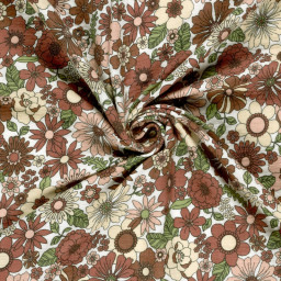 Tissu double gaze Marie motif fleurs fond blanc cassé - OEKO TEX