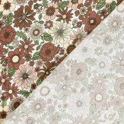 Tissu double gaze Marie motif fleurs fond blanc cassé - OEKO TEX
