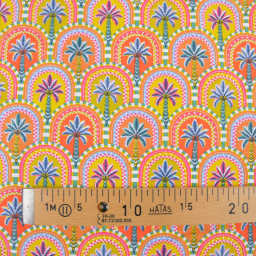 Tissu cretonne coton Amaya motif palmiers graphiques jaune safran et orange