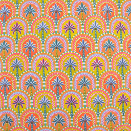 Tissu cretonne coton Amaya motif palmiers graphiques jaune safran et orange