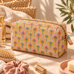 Tissu cretonne coton Amaya motif palmiers graphiques jaune safran et orange