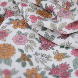 Double gaze marion motifs fleurs roses fond blanc - exclusivité made in tissus