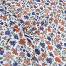 Double gaze marion motifs fleurs bleues fond blanc - exclusivité made in tissus
