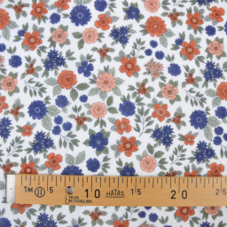 Double gaze marion motifs fleurs bleues fond blanc - exclusivité made in tissus