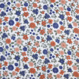 Double gaze marion motifs fleurs bleues fond blanc - exclusivité made in tissus