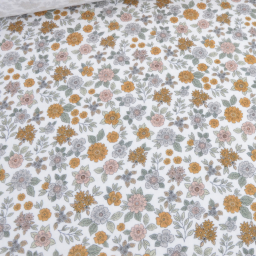 Double gaze marion motifs fleurs camel fond blanc - exclusivité made in tissus
