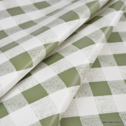 Toile cirée Check à carreaux Vichy - Kaki et blanc