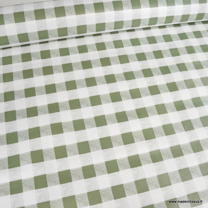 Toile cirée Check à carreaux Vichy - Kaki et blanc