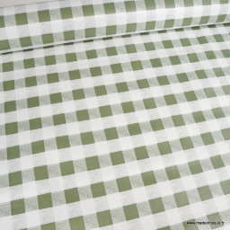 Toile cirée Check à carreaux Vichy - Kaki et blanc