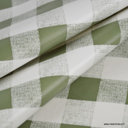 Toile cirée Check à carreaux Vichy - Kaki et blanc