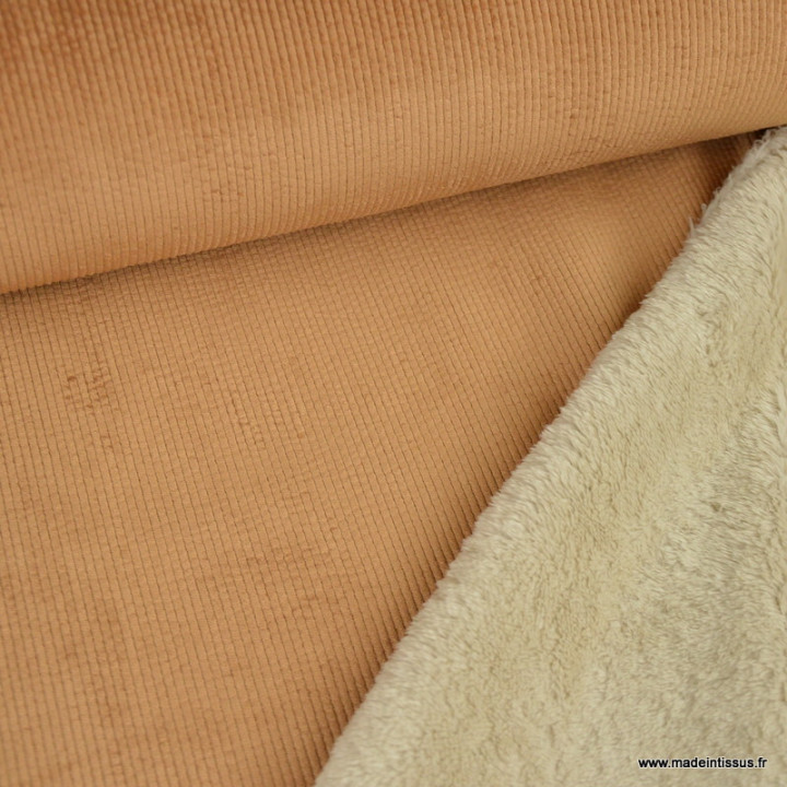 Tissu velours cotelé washé envers doudou - Camel